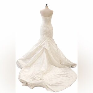 Alyne by Rivini Strapless Ivory Wedding Gown Ruched Mermaid Dramatic Train 10